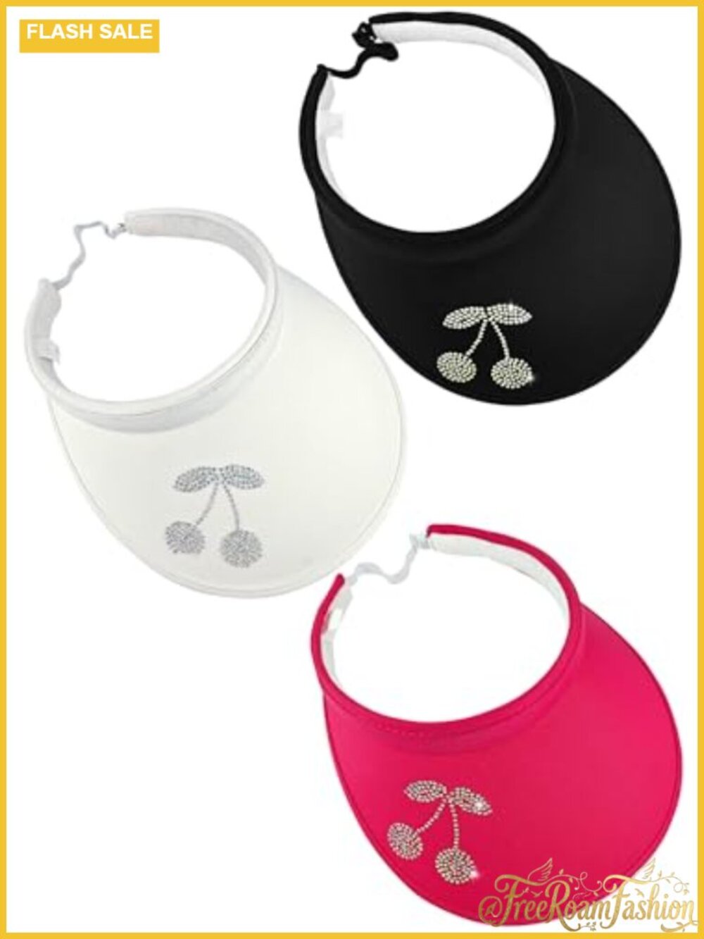 3 Pack Clip On Visor Ponytail Hole Adjustable Sun Hat Rhinestone Bling